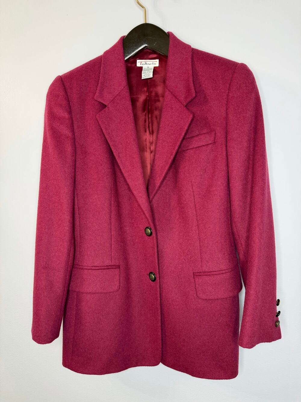 Vintage Talbots Blazer Jacket Camel Hair Wool Maroon Lined Sz 6 Made italy
